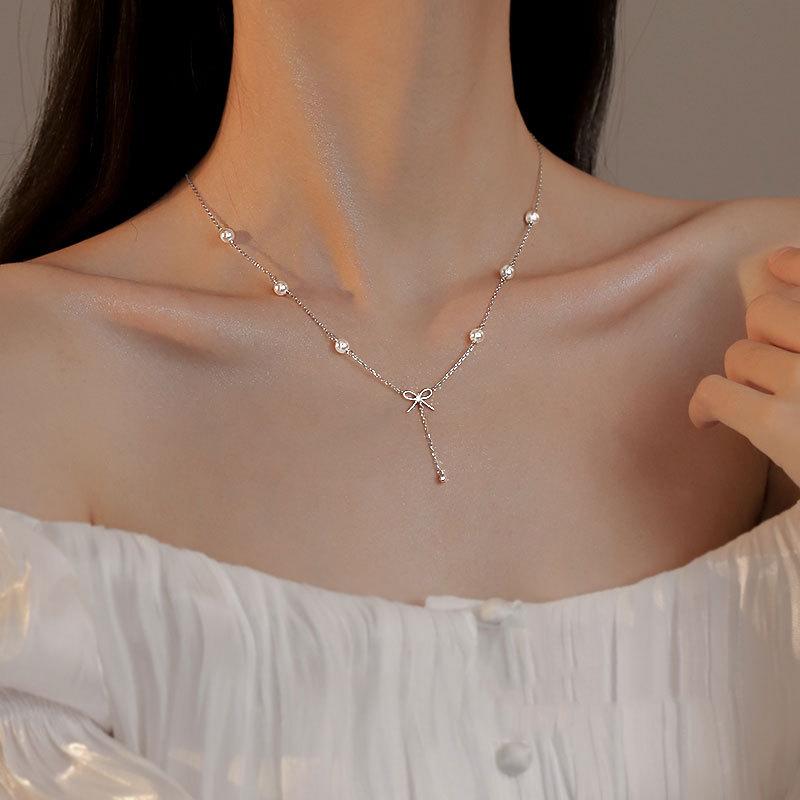 Schleifenkette Halskette Damen Sommer Leichter Luxus Nischendesign Schlüsselbeinkette Jahr