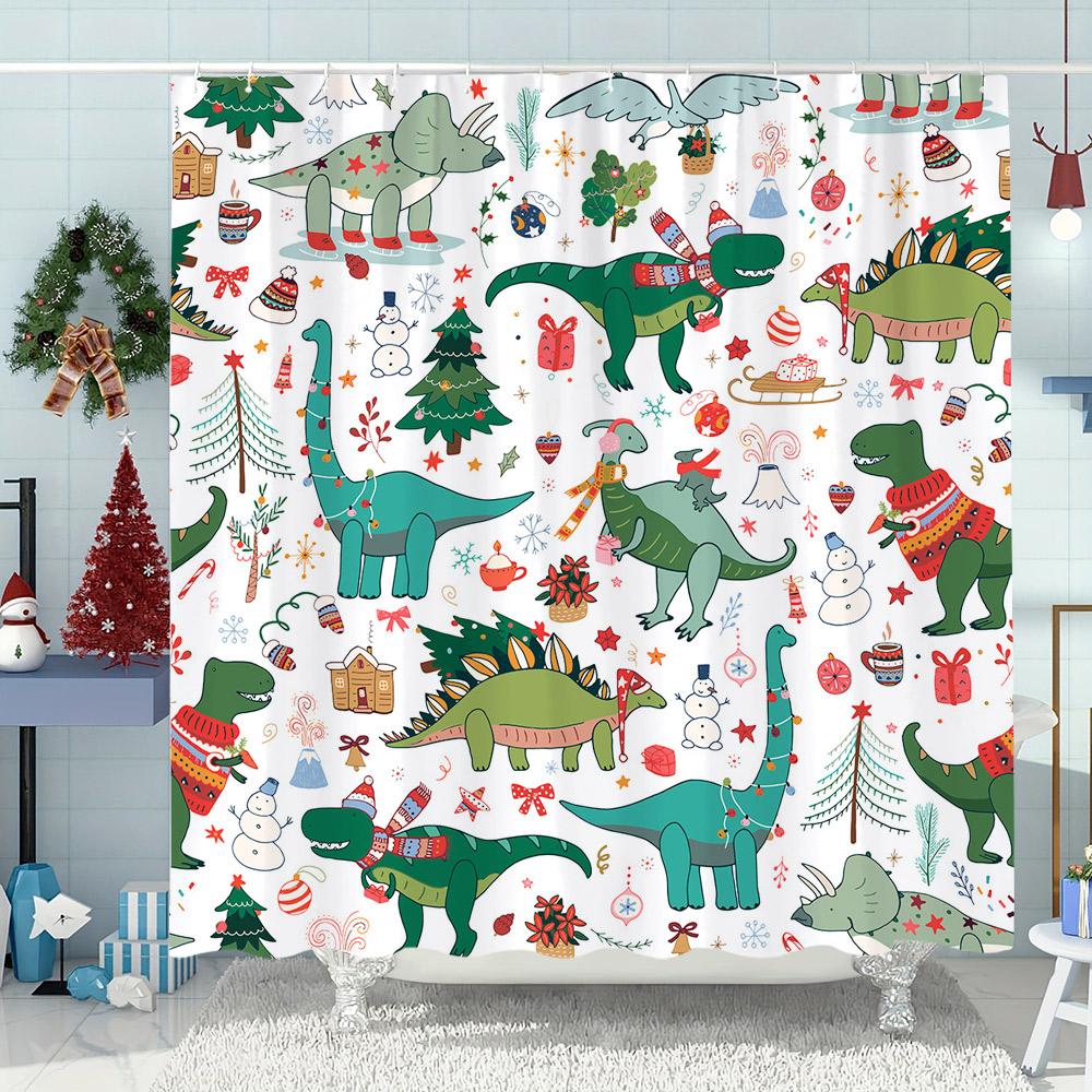 Funny Christmas Bathtub Cat Print Shower Curtain Moose Snowman Christmas Decor Polyester Fabric Shower Curtains Bathroom Decor