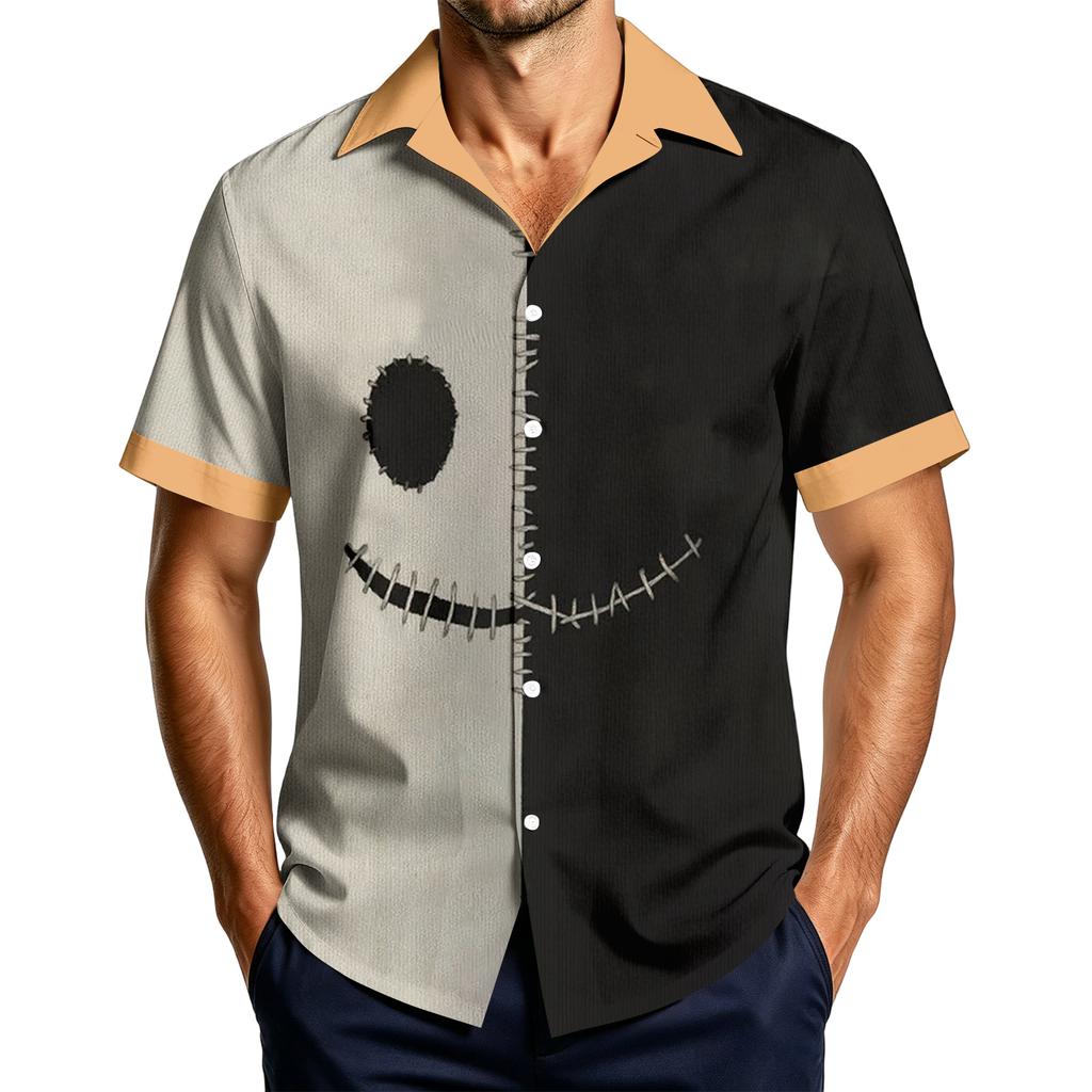 Men's Casual Short Sleeve Shirt with Halloween Print for Parties and Everyday Wear