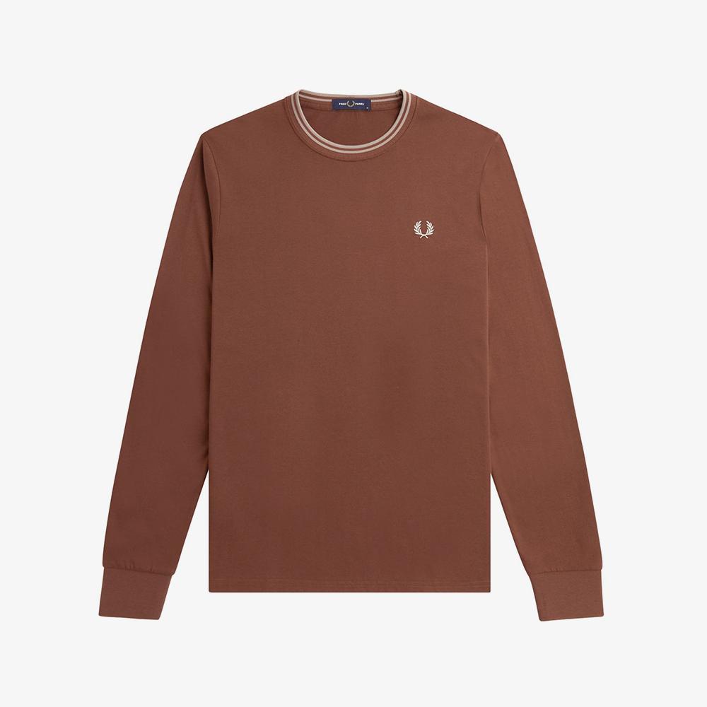 Fred Perry [Baseline] Long Sleeve Twin Tip T-Shirt - Whiskey Brown/Foreseeable Afpm2439602-W52
