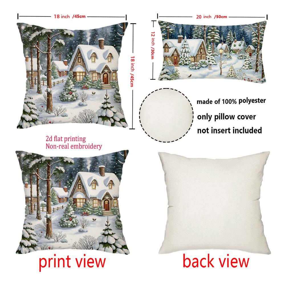 Christmas Snowy Village Pillowcase: 2D Flat Printed For Festive Charm! Sofa Cushion Cover, New Year Home Decoration