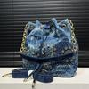 Modna Damska Torba Tote z Pranego Denimu o Dużej Pojemności z Elegancką Diamentową Dekoracją Wytrzymała Torba na Ramię