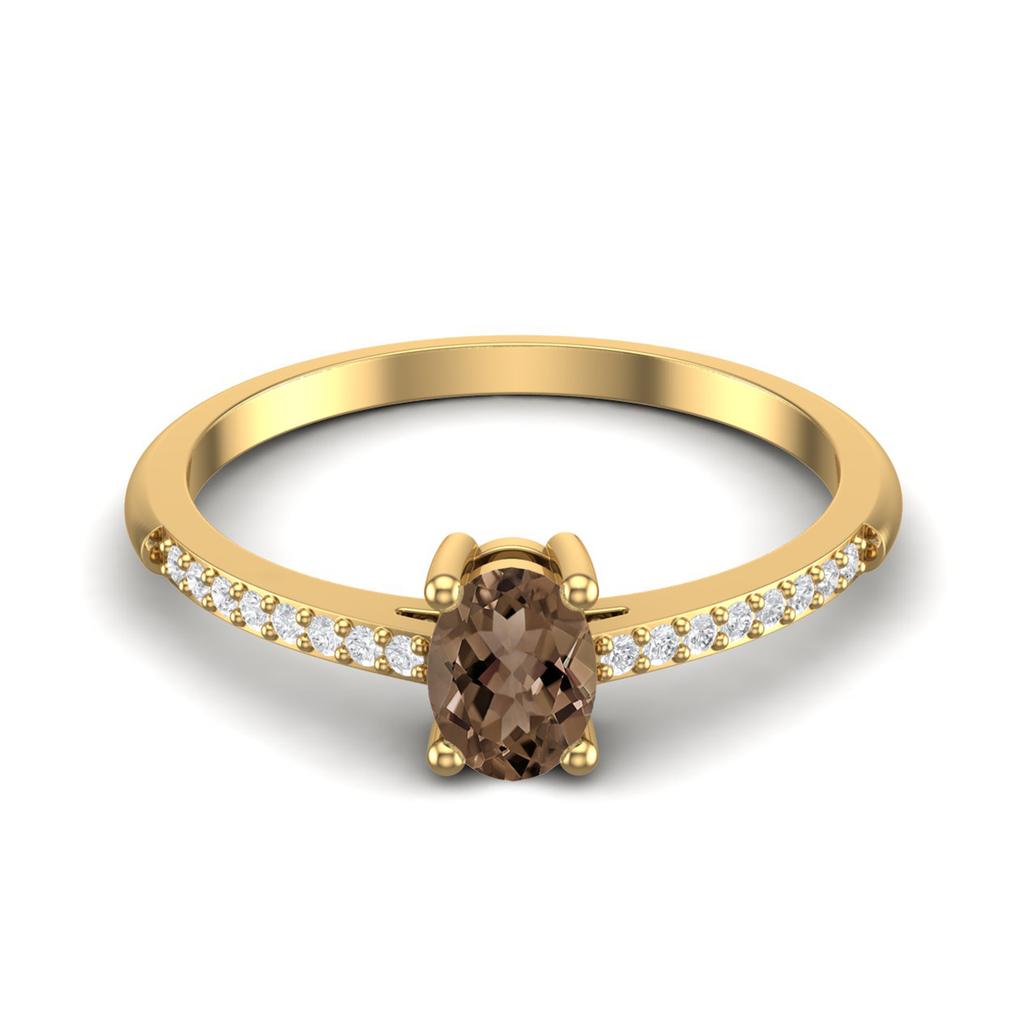 2.2 Ctw Oval Smoky Quartz 925 Sterling Silver Gold Vermeil Solitaire Women Engagement Ring