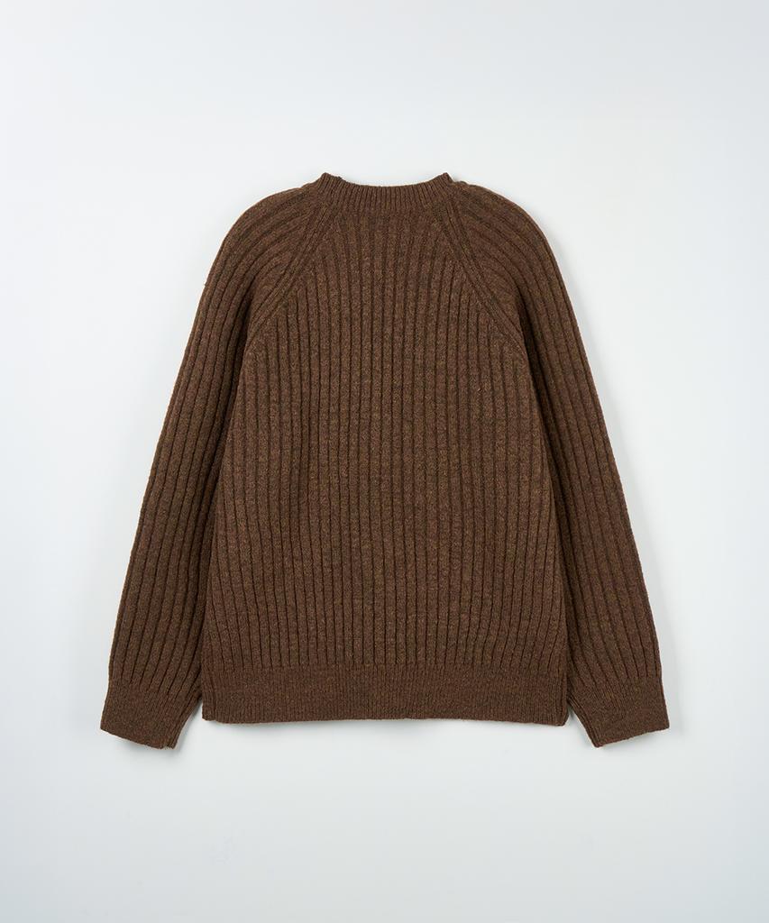 NODU Ribbed Raglan Diagonal Knit [Brown]