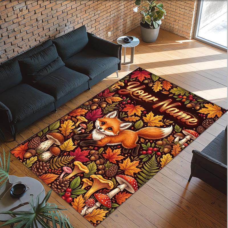 Fox Theme Crystal Velvet Floor Rug Personalized Custom Name Text Warm Carpet Home Decoration