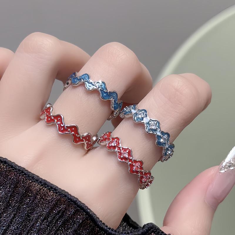 High-End Drip Oil Opening Ring Niche High-End Light Luxury Line Blue Fashion Personality Ring
