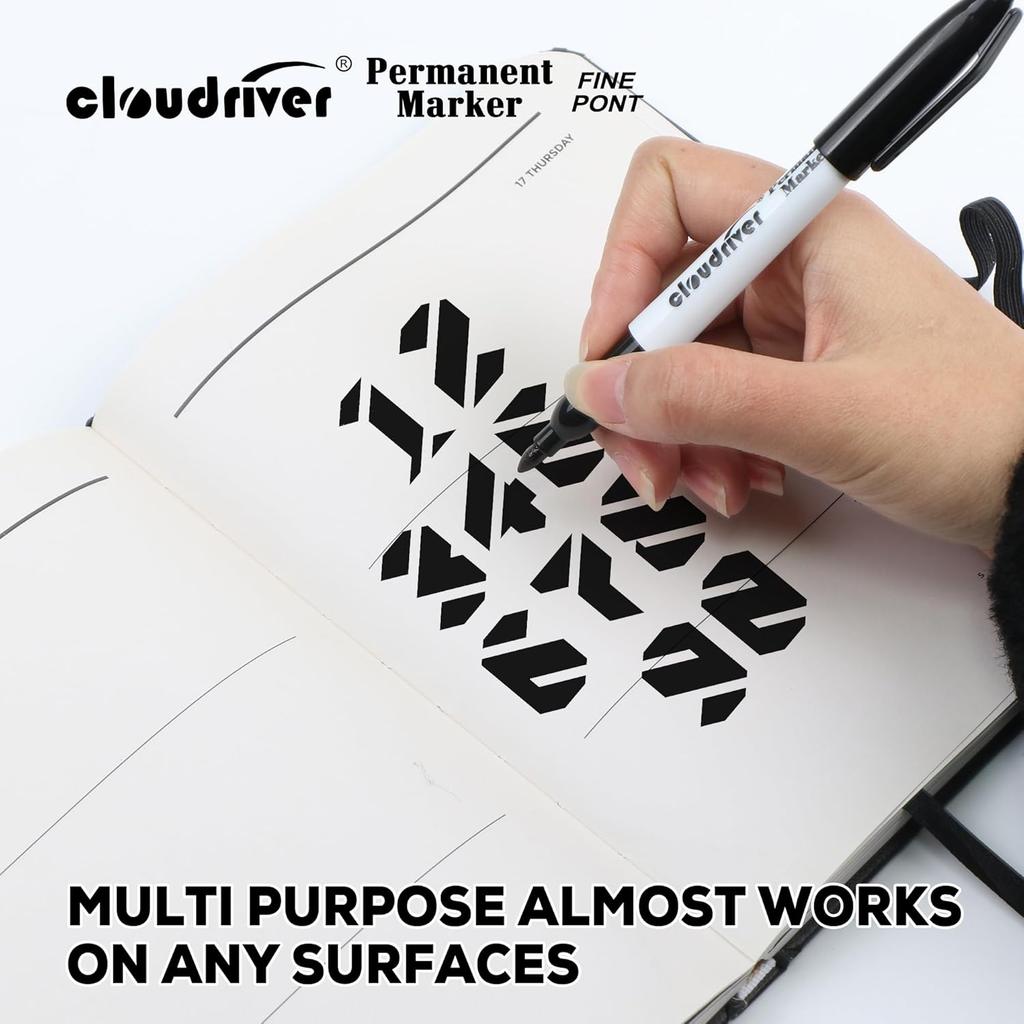 Cloudriver Black Permanent Markers Fine Tip, 60 Packs Permanent Markers Bulk, Quick Drying & Fade Resistant, Permanent Marker Set Works On