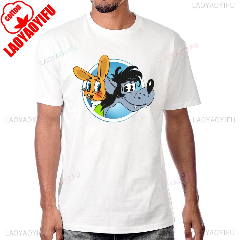 Kawaii Funny Cartoon Nu Pogodi Russian Anime 90s T-shirt Casual Fashion Loose Short Sleeve Cotton Tshirt Summer Man T Shirt -... S разноцветный