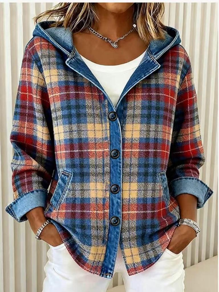 Women's Plaid Loose Hoodie Cardigan - Autumn/Winter Style