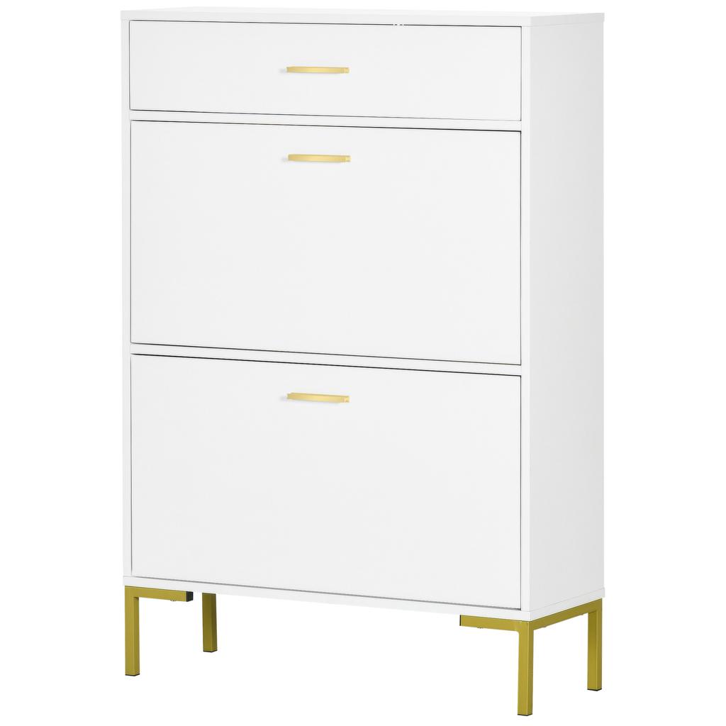 Three Drawer Slim Shoe Storage Cabinet, 12 Shoe Pairs - White
