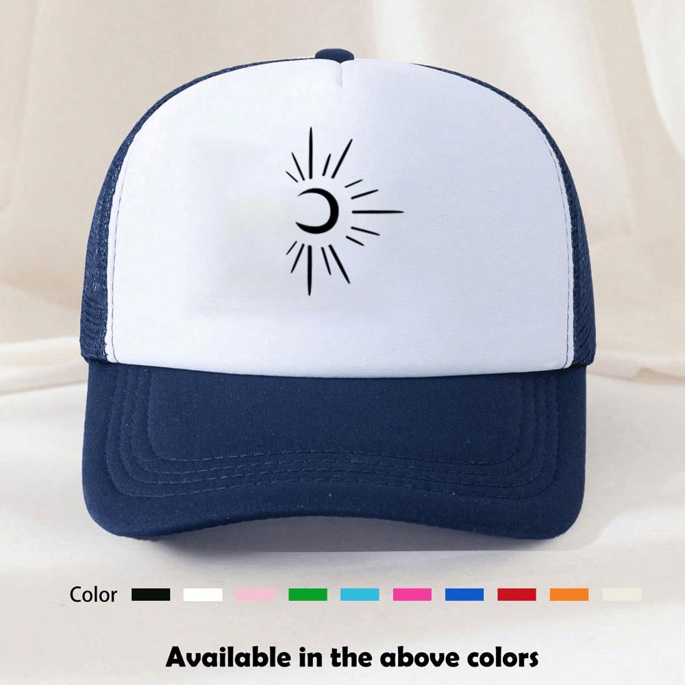 Celestial Sun and Moon Graphic Trucker Hat Mesh Back Adjustable Baseball Cap Casual Outdoor Snapback
