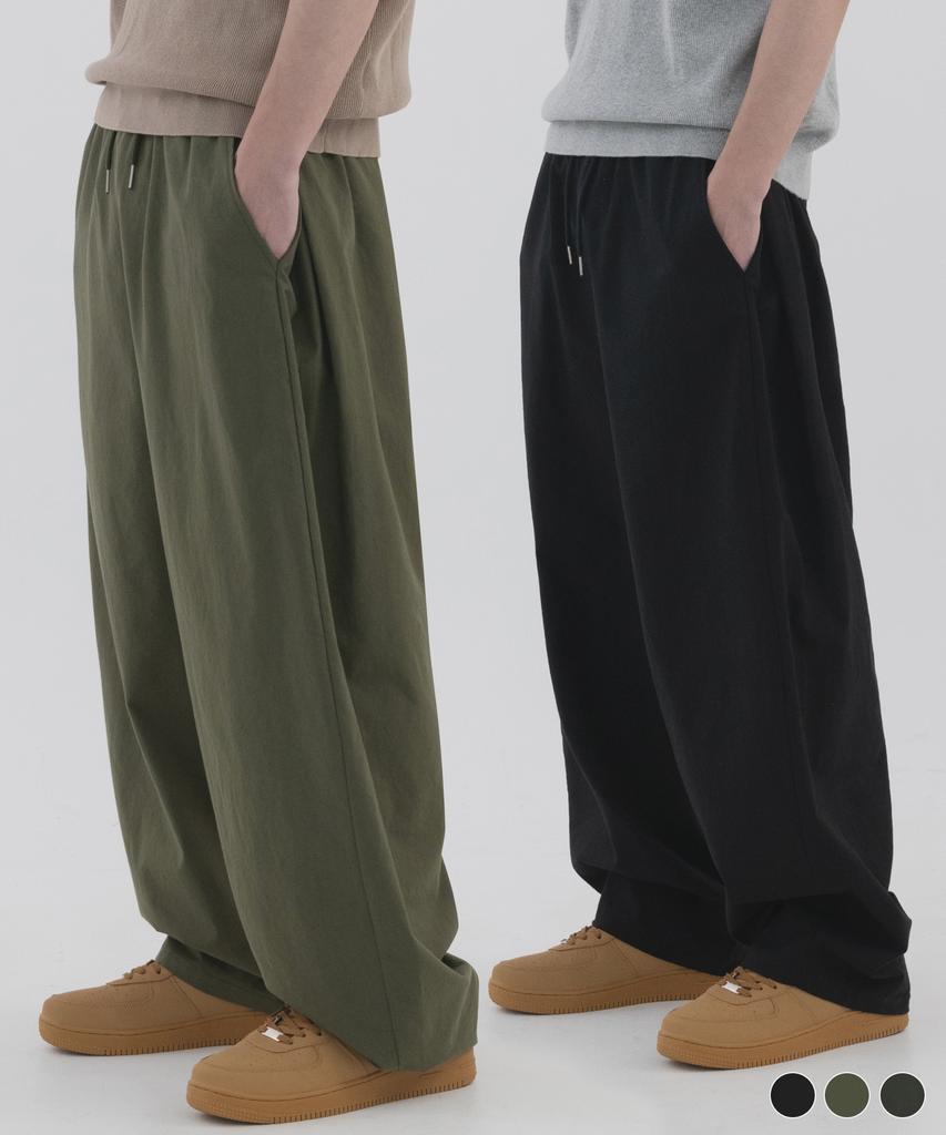 PIANER [2 Pack] Linen-Like Side Pleated Balloon Pants (3 Colors) (Type A)