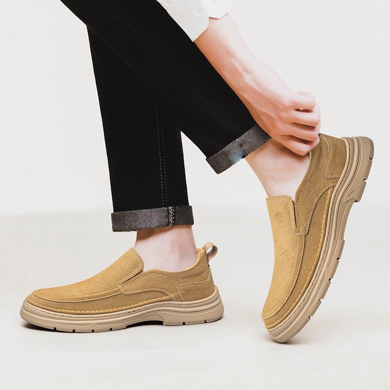 Men's Handmade Leather Shoes Slip on Casual Sneakers Low-top Walking Shoes