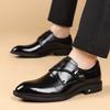 Men's Genuine Leather Dress Shoes First Layer Cowhide Pointed Toe One-Step Slip-On Velcro Closure Trendy Casual Loafers