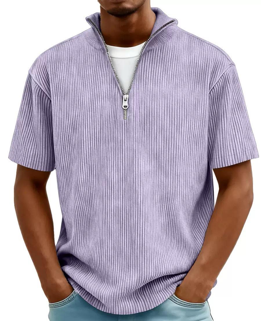 Мужская летняя полосатая футболка-henley с молнией и коротким рукавом 2XL