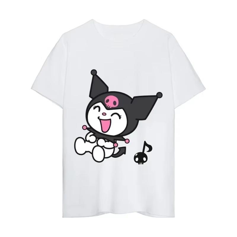 2026 New Summer Kuromi Cute Print Tee Casual Short Sleeve Cotton Tops for Adults Kids Sweet Kawaii Style Daily Outfit