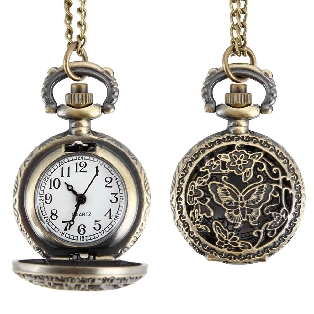 Vintage Pocket Watch Bronze Color Quartz Watch Cool Chain Hollow Love Heart Watches Necklace Pendant Gifts For Women Man