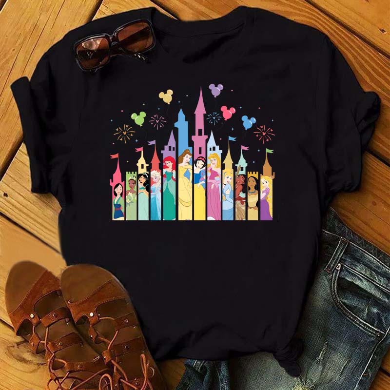 Funny Summer Disney Villains Printed Women T Shirts Round Neck Y2k Clothes Cartoon Graphic T Shirts 90s Female Tops Tees