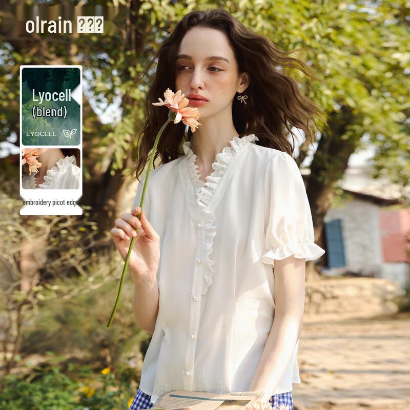 Olrain Women s Lyocell French Style V-Neck Blouse L