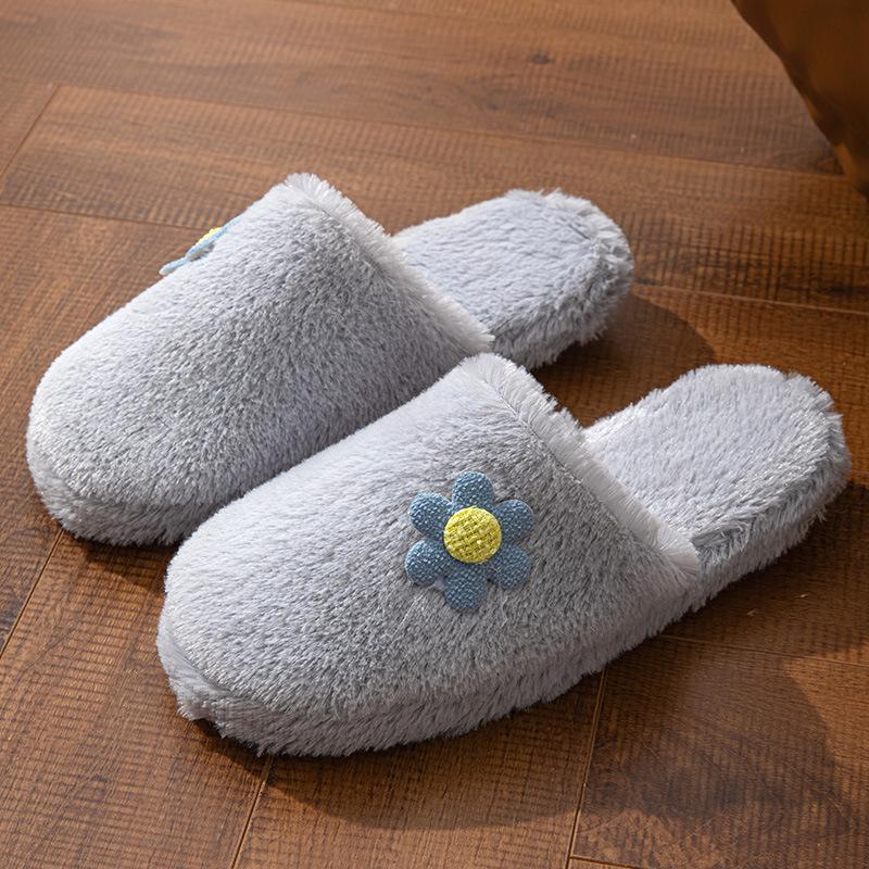 Fashion Flower Fluffy Women's Home Slippers Plush Luxury Designer Woman Shoes New Winter Casual Platform Fuzzy Fur Slides Elegant Indoor