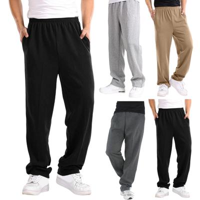 Men's Cotton Blend Pants Elastic Waist Sports Casual Trousers Solid Color Loose Jogging Trousers for Daily Wear Running