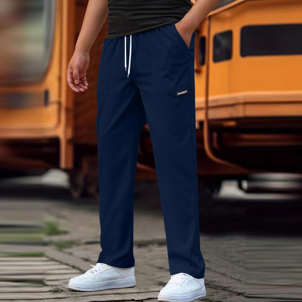 Men's Classic Outdoor Loose Casual Multi-pocket Work Pants, Youth Stretch Waist Straight Pants
