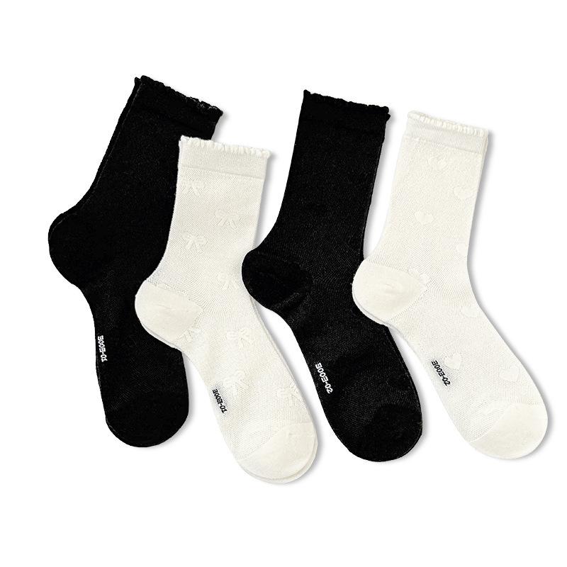 5 Pairs of Female Spring and Summer Thin Style Bow Lace Mesh All Match In The Tube Cotton Socks