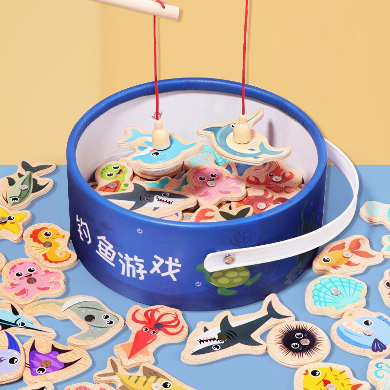 Wooden Magnetic Ocean Fishing Game Toy for Early Education and Parent-Child Fun