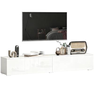 Wall-Mounted TV Stand for Up To 75" TVs with Pressure-Close Doors, 180x33x30cm, Glossy White