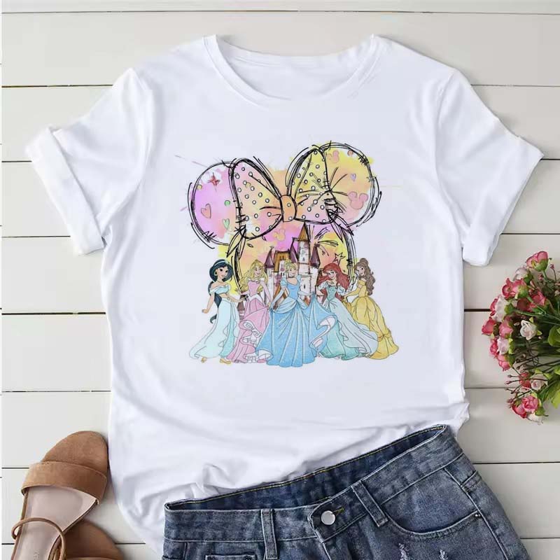 Fashion Disney Watercolor Stitch Graphic Printed T-shirt Summer Female Casual Short Sleeve Tops Tees Clothing Harajuku T Shirt