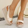 Fashion Women's Concise Pu Leather Wedges Sandals Plus Size Thick Sole Non Slip Slingback Dress Shoes Comfort Chunky Platform Slippers