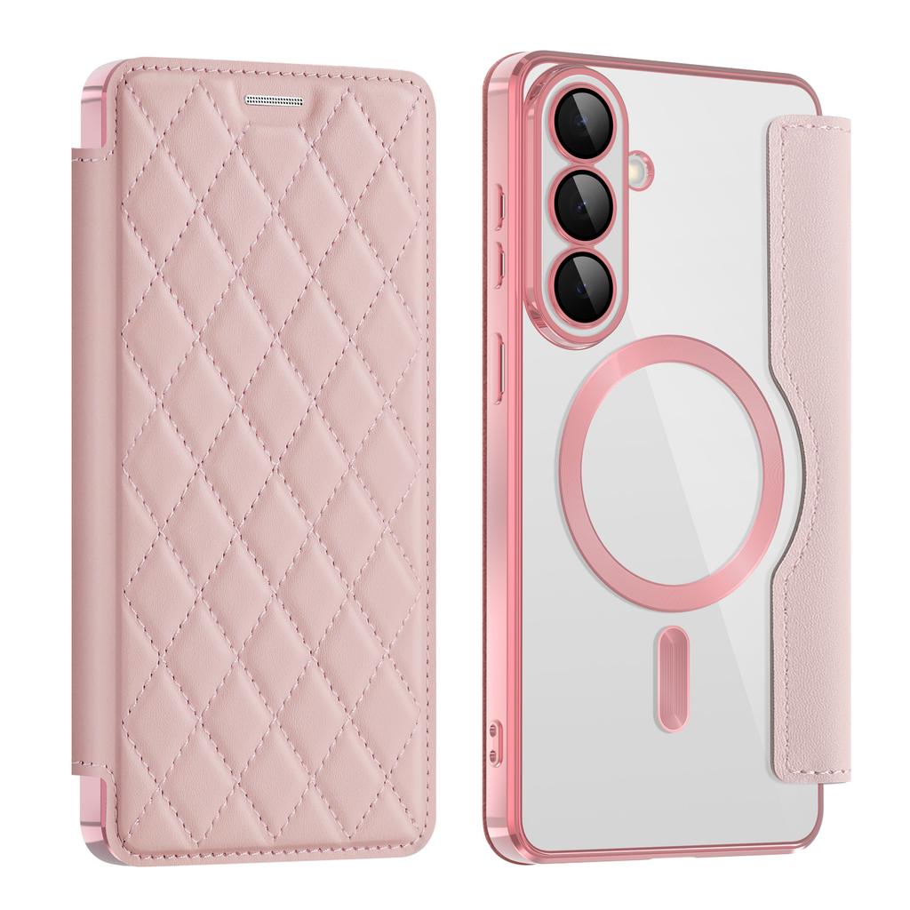 For Samsung Galaxy S26+ Magnetic Case RFID Blocking Card Holder Rhombus PU Leather Phone Cover with Lens Film