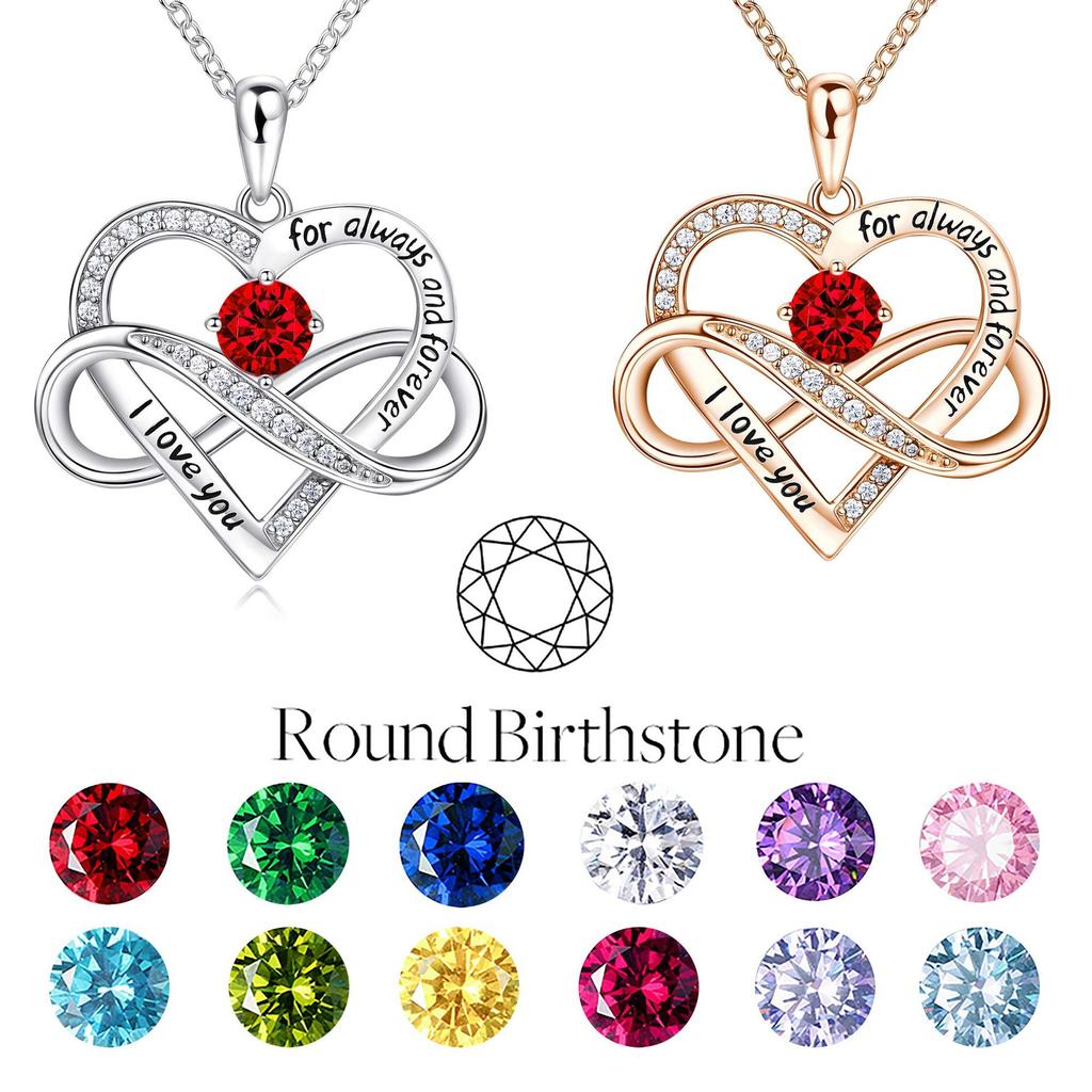Cross-Border New Style Micro-Inlaid Zircon Infinite Heart-Shaped Copper Link Chain Necklace Twelve Birthstone Pendant Fashion