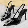 Rhinestone Women Pumps Luxury High Heels 9 CM Stiletto Patent Leather High Heeled Sandals Summer Shoes Sexy Party Shoes