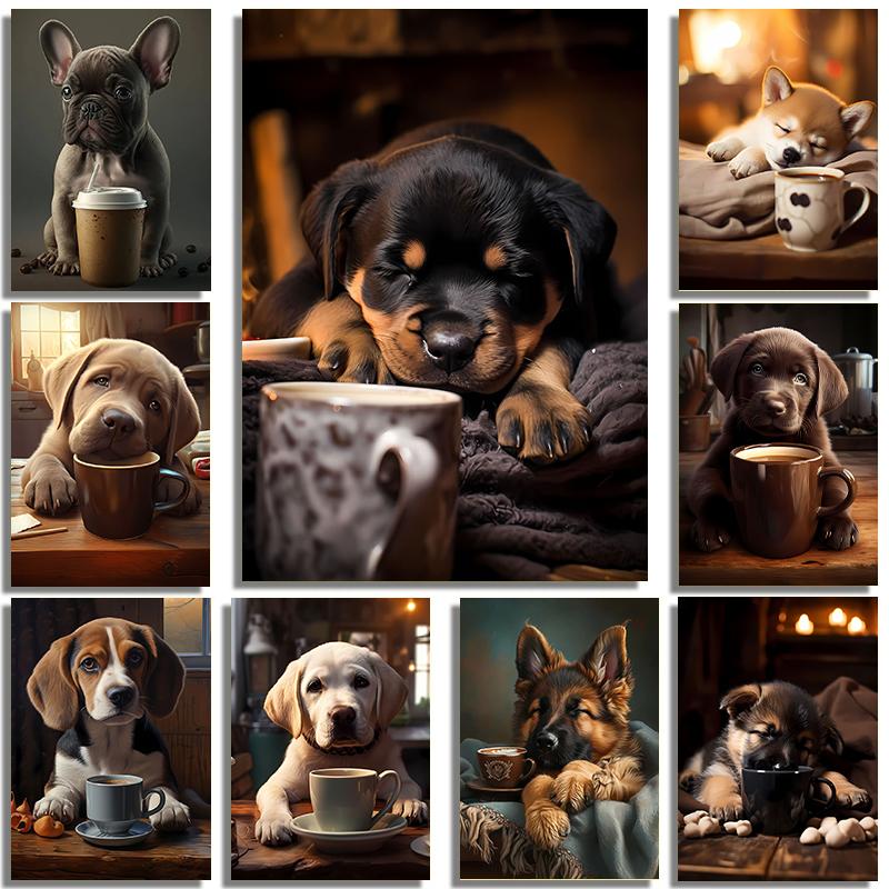 

Adorkable And Interesting Pet Dog Lazy Sleepy Coffee Art Photography Poster Canvas Printing Coffee Shop Wall Decoration Painting 21cm×30cm NoFrame