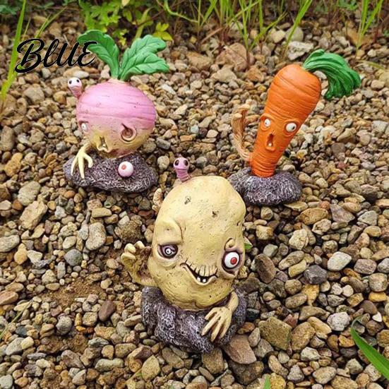 Halloween Yard Ornament Vegetable Zombie Statue Spooky Carrot Potato Garden Radish Sculpture Sculpture Resin Outdoor Decoration for Patio,