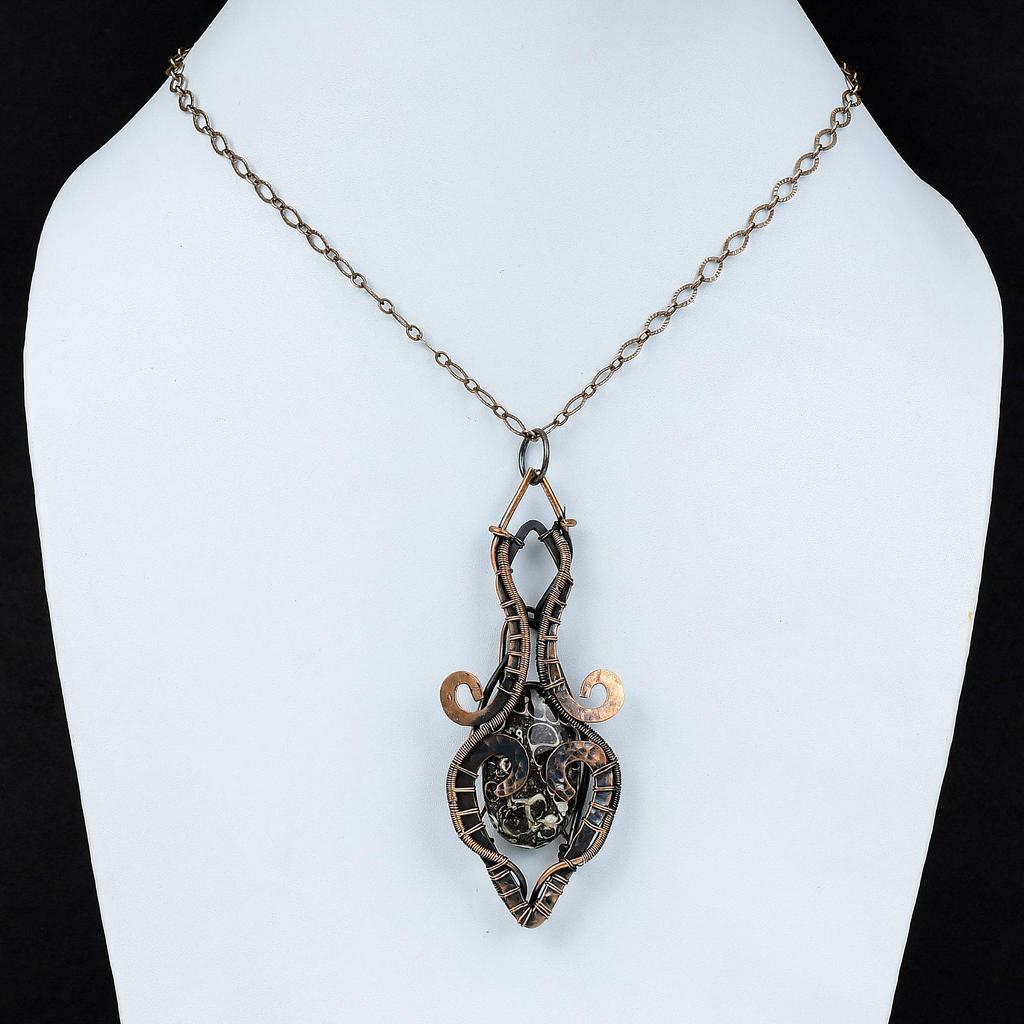 Turritella Agate Pendant Copper Wire Wrapped Pendant High Quality Gemstone Pendant Handmade Copper Wire Jewelry Wedding Gift Stylish Pendant