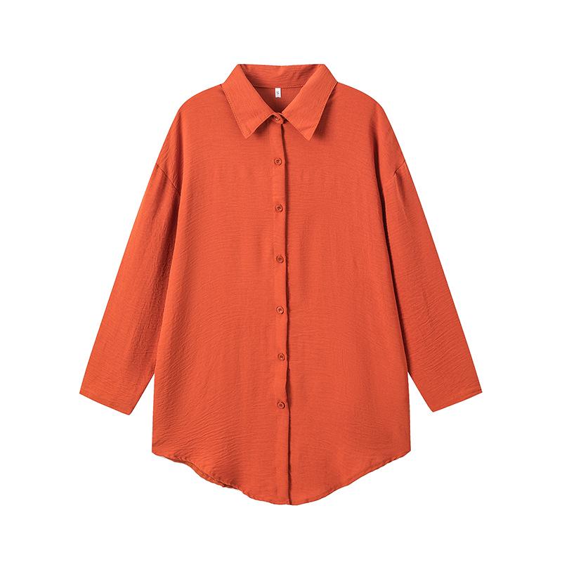 European and American Women's Plus Size Turn-Down Collar Casual Long-Sleeve Shirt for Autumn and Winter.