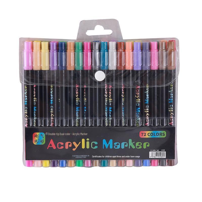 Dual-Color Acrylic Marker Pens - Soft-Tip Watercolor Brushes for Students - Ideal for Doodling, Drawing, and Smudge-Free Coloring.