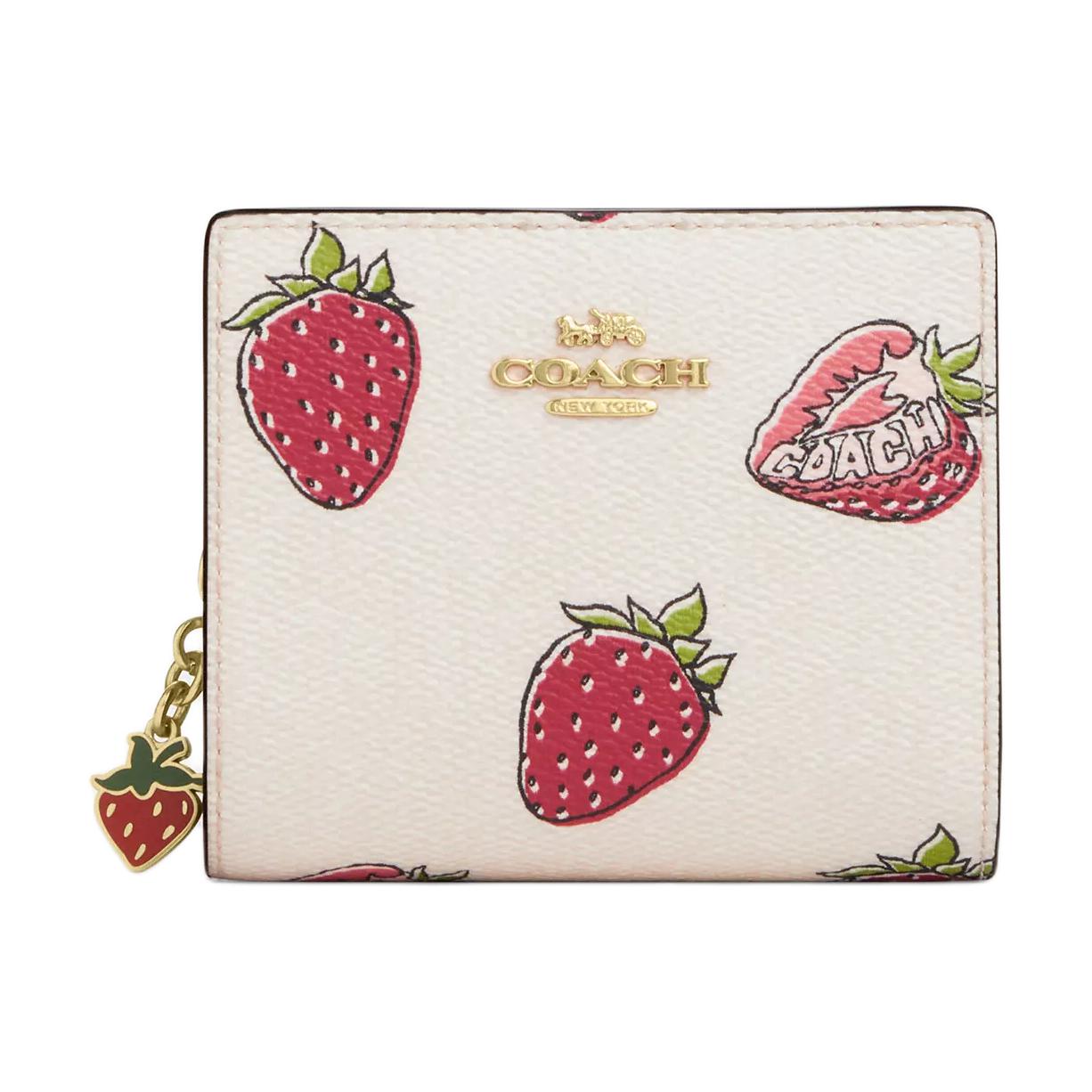 Coach Snap Wallet 11 Strawberry Print Snap Closure Coated Canvas Wallet Women wallet Chalk Multicolor CAP18-IMCAH Chalk Multicolor