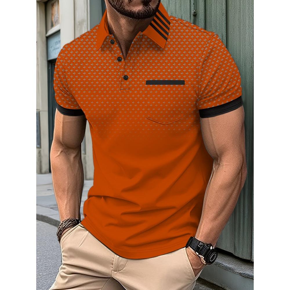 

New Eaby American Gradient Four-star Print Men s Casual Short Sleeved Polo Shirt S оранжевый