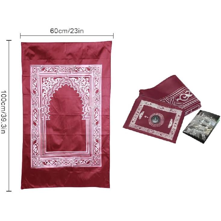 1 Piece Muslim Prayer Rug, Polyester, Portable Travel Prayer Mat with Compass, Red, 60CMx100CM