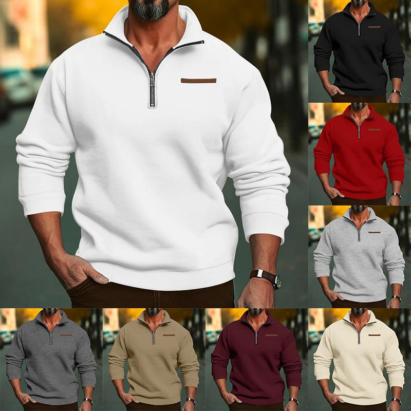 Plus Size Winter Fleece Half Zip Stand Collar Pullover Sweatshirt Men Solid Color Casual Hoodie