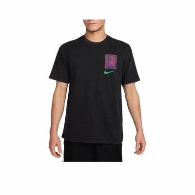 Men's Black Crew Neck Comfortable Casual Printed Short-Sleeve T-Shirt