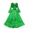 French Celebrity Pleated V-neck Long-sleeved Lace-up Ruffle Edge Waist Dress Women's Elegant Big Swing Dress