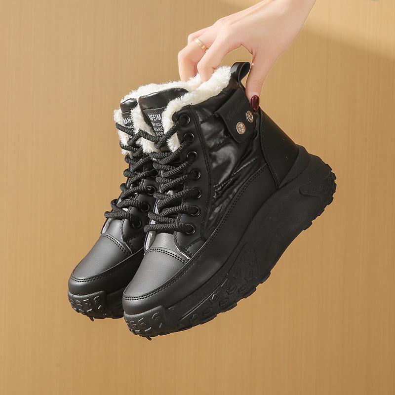 Fleece high-top windproof boots for women's 2025 winter new student ins Korean version of warm casual platform cotton shoes P6011