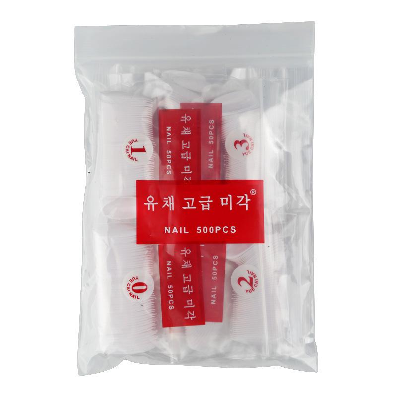 Korean Oval Full Cover Transparent Nail Tips – 500 Pcs Natural White Round Head