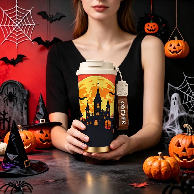 532ml Coffee Cup Halloween Full Moon Castle MotifPortable Thermos Outdoor Water Cup Halloween Limited Cup 532ml Coffee Cup