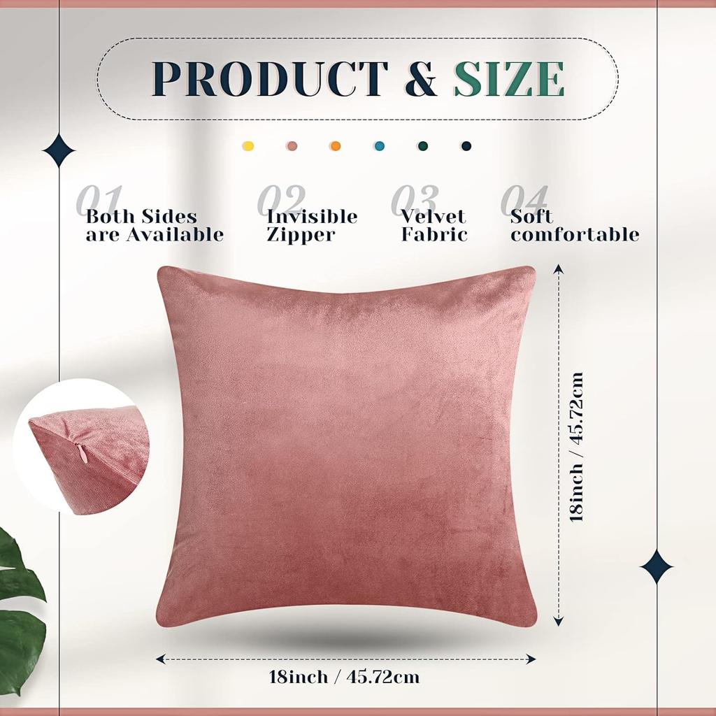 Pack of 6 Velvet Decorative Throw Pillow Covers Solid Square Soft Pillowcase Set Cushion Cases for Sofa Couch Bed Car Home Decor 18 x 18 inches/ 45 x