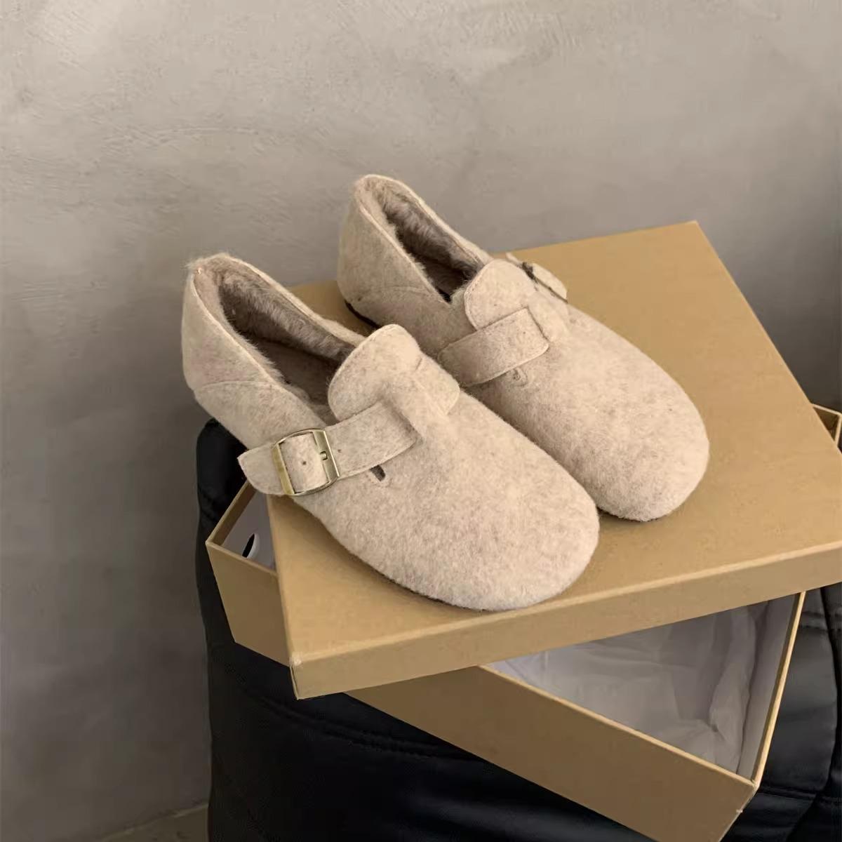 Литературные и ретро круглоголовые Birkenstocks женские бархатные ленивые однопедальные теплые пушистые хлопковые туфли лоферы 35